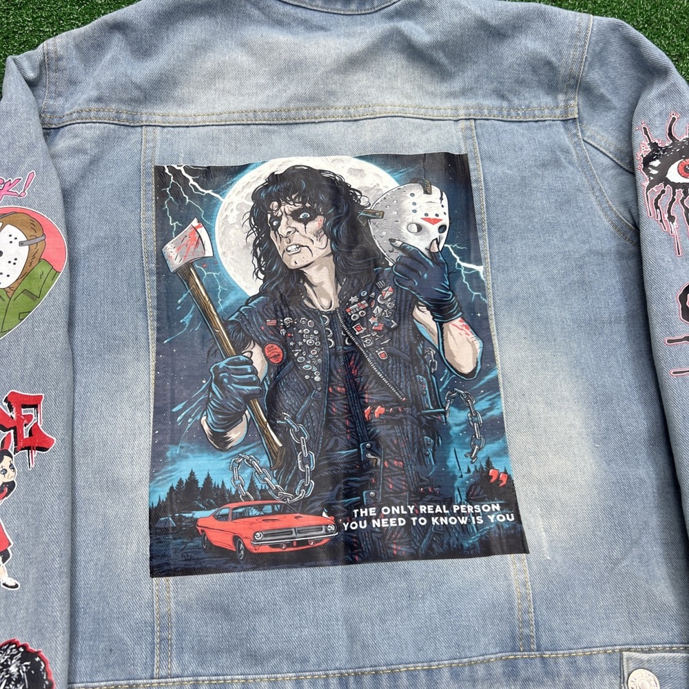 Alice Cooper Hooded Jean Denim Jacket Womens Size S Double Sided‎ See Pictures - Picture 2 of 10